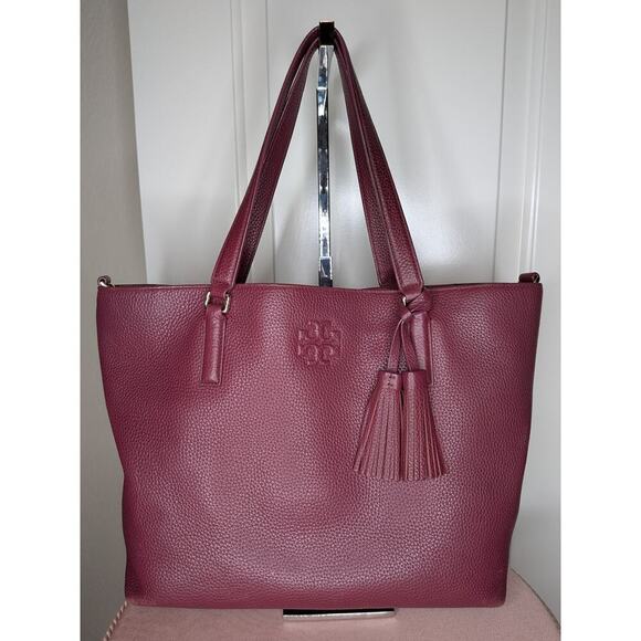 Tory Burch Accessories - Tory Burch Imperial Garnet Thea Small Leather Tote Shoulder Bag With Tassel